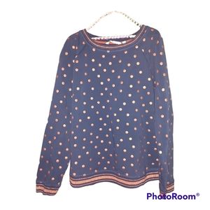 Boden Sweatshirt Pullover Navy Blue with Gold Polka Dots Size Medium